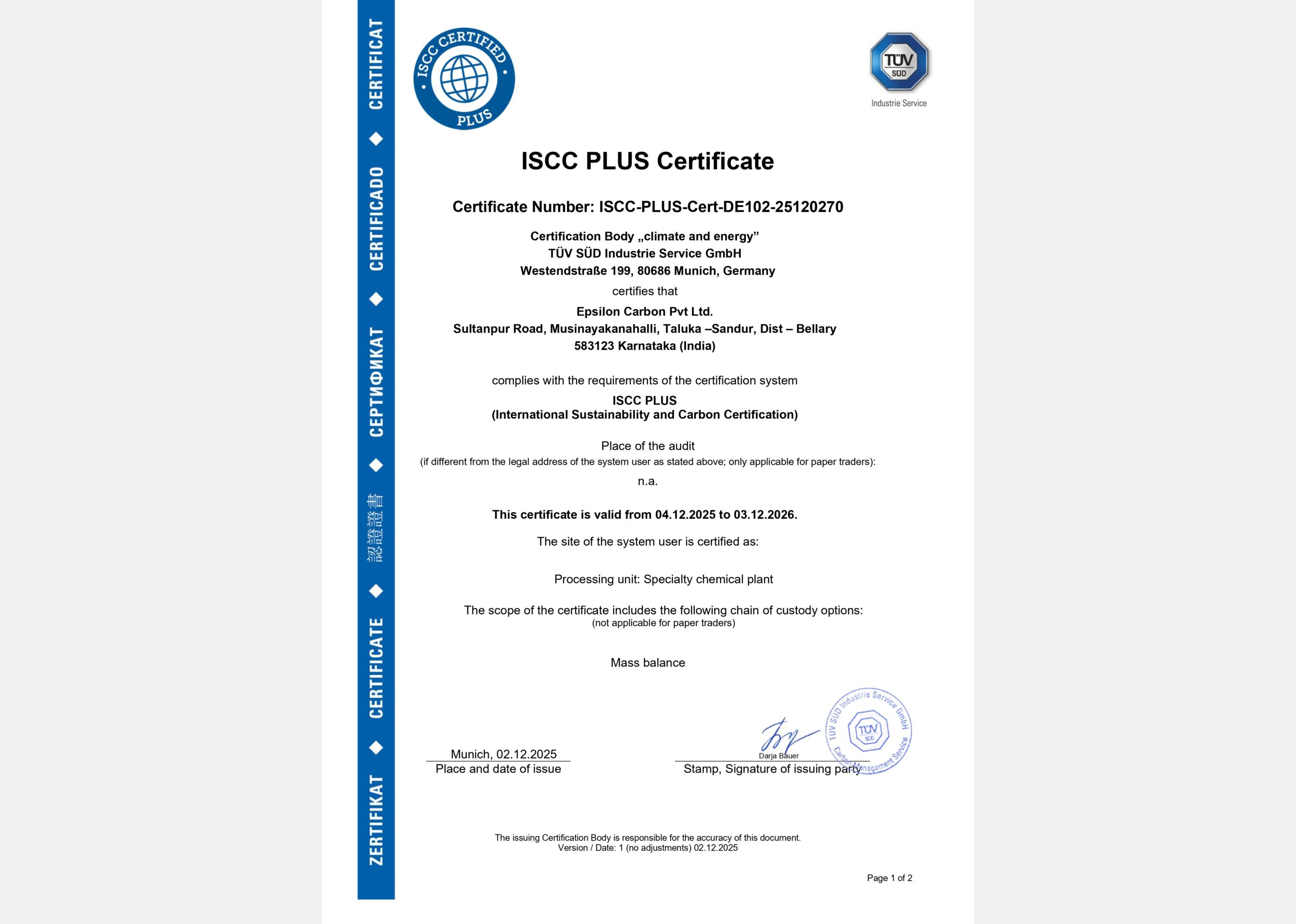 ISCC-Plus Certification